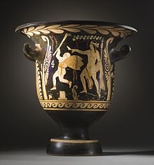 bell-krater with an Elderly Satyr Followed by Young Dionysos Bell-Krater with an Elderly Satyr Followed by Young Dionysos LACMA 50.8.30 (2 of 2).jpg