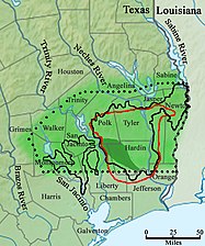Map with five interpretations of the Big Thicket