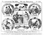 Lithographie, 1848. Schreckliche Klagen der Frauen über ihre Männer. Aus: Das merkwürdige Jahr 1848. Eine neue Bilderzeitung. 14. Bild.