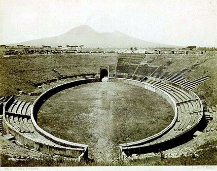 The Amphitheatre of Pompeii in the 1800s, one of the earliest known Roman amphitheatres