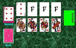 The initial layout in the game of Canfield Canfield (solitaire).jpg