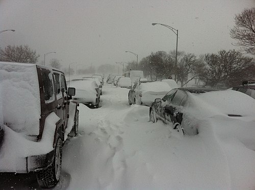 Cars snowed in on Lake Shore Drive during the Groundhog Day Blizzard in 2011