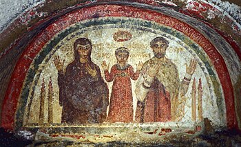 Fresco en las Catacumbas de San Gennaro, Nápoles, Italia