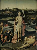 The Ressurection of Christ. 1480-1500. oil on panelmedium QS:P186,Q296955;P186,Q106857709,P518,Q861259. 83 × 61 cm (32.6 × 24 in). 's-Heerenbergh, Huis Bergh.