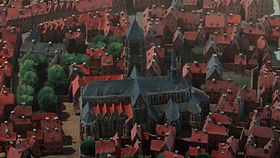 Saint-Amé kollegiale kirke i Douai, reliefkort fra 1710, Douai, Chartreuse museum.