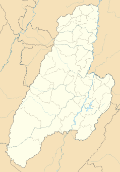 Mapa konturowa Tolima, u góry po prawej znajduje się punkt z opisem „Armero”