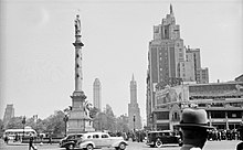 Columbus Circle in 1939 Columbus korforgalom, hatterben a Central Park street, a kep a Broadway felol nezve keszult. Fortepan 16918.jpg