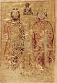 Sebastokratōr Konstantinos Palaiologos (saudara tiri Mikhael VIII) dan istrinya Eirene. Potret donor dari awal abad ke-14 biara typikon.[6]