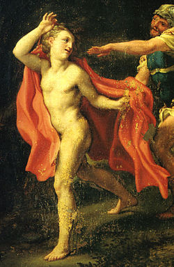 Saint John Fleeing Christ's Arrest (c. 1522), copy of an original by Correggio Correggio, giovane che fugge dalla cattura di Cristo.jpg