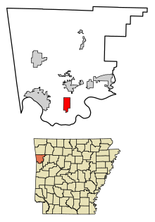 Crawford County Arkansas Obszary włączone i nieposiadające osobowości prawnej Kibler Highlighted 0536670.svg