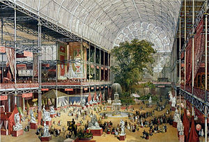 The Crystal Palace housed the Great Exhibition of 1851. Crystal Palace interior.jpg