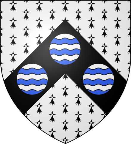 Arms of Cust, Baron Brownlow: Ermine on a chevron sable three fountains proper Cust arms.svg