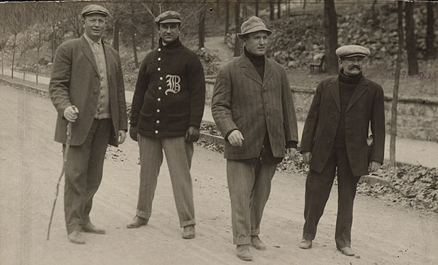 L to R: Cy Young, Jake Stahl, Carrigan and Michael T. McGreevy during spring training in 1912
