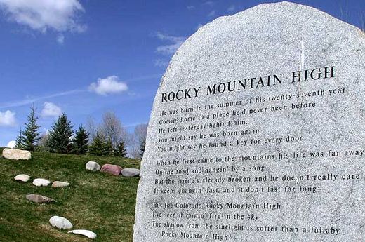 John Denver Memorial stone with the lyrics to "Rocky Mountain High" in Rio Grande Park, Aspen, Colorado[68]