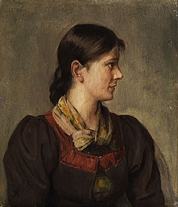 Portrait of a young peasant girl label QS:Len,"Portrait of a young peasant girl" label QS:Lde,"Bildnis eines jungen Bauernmädchens" 1885