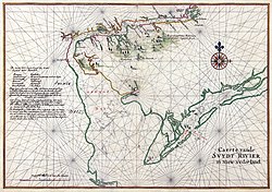 Nautical chart of the Dutch colony Zwaanendael and Godyn's Bay (Delaware Bay), 1639 Delaware Bay Vinckeboons 14.jpg