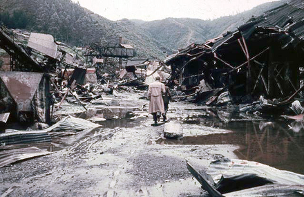 Destroyed infrastructure of Altos Hornos y Acerías de Corral, a steel factory closed a few years before the earthquake.
