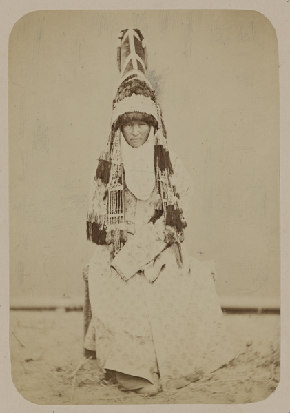 File:Dress of a Kyrgyz Woman. "Saukele" Turkish, a Ceremonial Hat - WDL.png