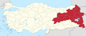 Pozicija Regije Istočna Anadolija na karti Turske