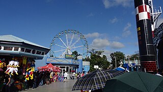 The theme park in January 2015, with the Wheel of Fate, a Ferris wheel in the background. Enchanted Kingdom (01-03-2015).jpg