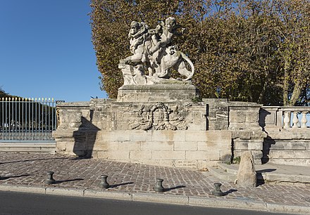 The righthand statue of the eastern entrance of the Place royale du Peyrou