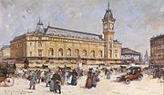 47.–48. KWDer Bahnhof Paris Gare de Lyon gemalt von Eugène Galien-Laloue. Das Bild wurde spätestens 1910 in Aquarell und Mischtechnik auf Papier gemalt und hat eine Größe von ca. 20 x 32 cm.