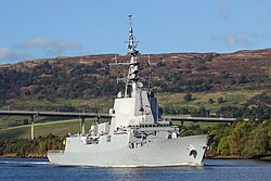 Spanish frigate Almirante Juan de Borbón near Glasgow at the beginning of Joint Warrior 16-2