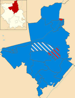 Map of the results of the 2003 Fenland council election. Conservatives in blue, Labour in red and independent in grey. Fenland UK local election 2003 map.svg