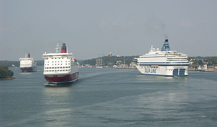 Ferries near the Western Harbour of Mariehamn, Åland