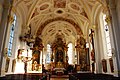 Innenraum der Pfarrkirche St. Andreas in Elbach, Gemeinde Fischbachau, Landkreis Miesbach, Regierungsbezirk Oberbayern, Bayern. Als Baudenkmal in der Bayerischen Denkmalliste aufgeführt.