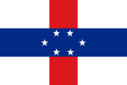 Six-star flag of the Netherlands Antilles (until 1985). The six stars represents the six islands of the Netherlands Antilles.