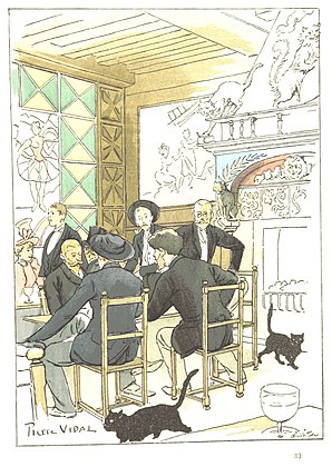 Au Chat noir, dessin de Pierre Vidal (1849-1913) extrait de tableaux de Paris qui consomme