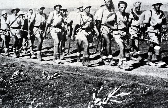 "The German squad" of the Palmach on a training march.