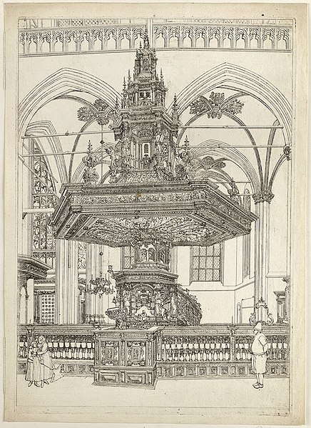 File:Gezicht op de preekstoel in de Nieuwe Kerk te Amsterdam van Albert Jansz. Vinckenbrinck. Links op de voorgrond een moeder met een kind en rechts een staande man. NL-HlmNHA 1477 53008661.JPG