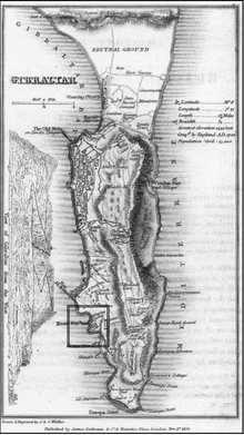 1835 Map of Gibraltar, with Victualling Yard, Rosia Water Tanks, and Rosia Mole Gibraltar Map 1835.png