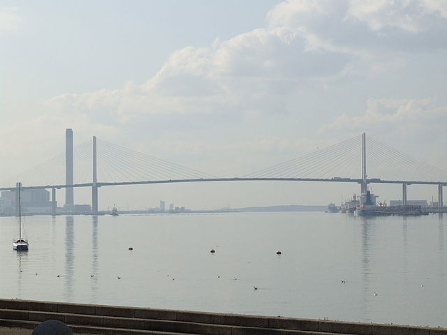 Queen Elizabeth II Bridge spanning the Thames from West Thurrock, Essex, to Dartford, Kent