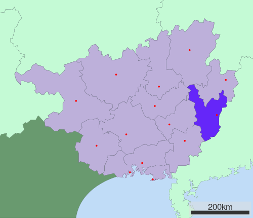 Location of Wuzhou City jurisdiction in Guangxi