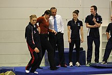 Gaudry with Olympic team mates, Tony Abbott and Kate Lundy at the Australian Institute of Sport. Gymnastics Australia 230.JPG