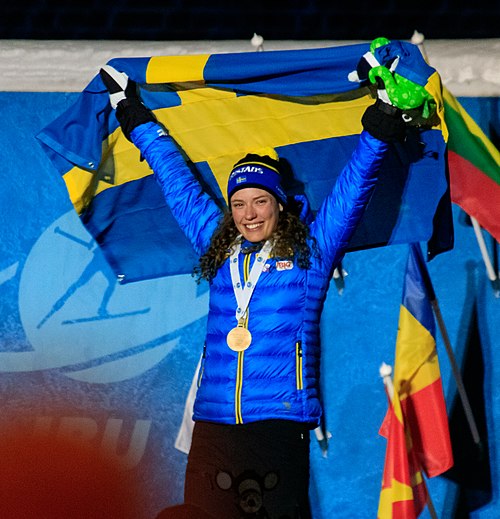 Hanna Öberg with the gold medal at 15 km individual in Östersund 2019
