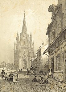 Félix Benoist : La place du marché et l'église vers 1865.