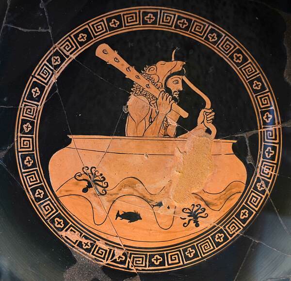 Heracles on the sea in the bowl of Helios. Roma, Museo Gregoriano Etrusco, n. 205336.