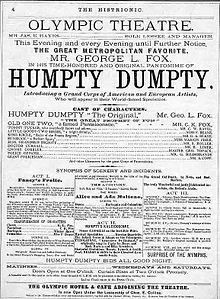 Poster advertising a pantomime version at the Olympic Theatre in New York 1868, starring George L. Fox