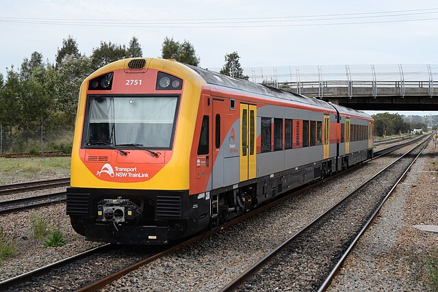 A two-car New South Wales Hunter railcar in Australia