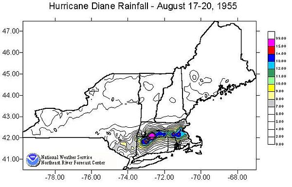 Rainfall totals in New England from Diane