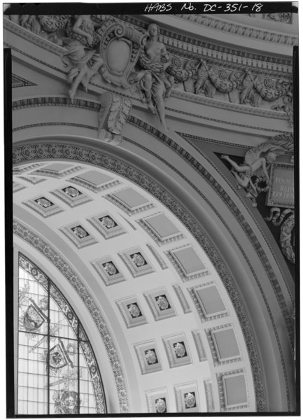 File:INTERIOR, MAIN READING ROOM, DETAIL OF WINDOW ARCHWAY - Library of Congress, Northeast corner of First Street and Independence Avenue Southeast, Washington, District of Columbia, HABS DC,WASH,461A-18.tif