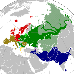 La distribucion uèi de l'Indo-European ramas de l'Eurasia:      Indo-Iranian