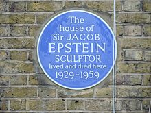 Blue Plaque for Jacob Epstein Sculptor, located at 18 Hyde Park Gate, London SW7 5DH