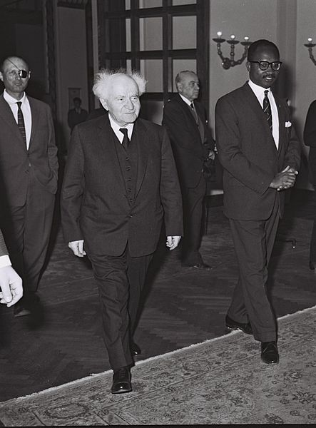 PM Jawara with David Ben-Gurion and General Moshe Dayan during a visit to Israel in 1962.