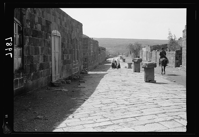 File:Jebel el-Druze & Hauran. Shahbah (ancient Philippopolis founded by Philip the Arab 232 A.D.). Roman paved street leading thru. city from the Triple gate LOC matpc.17236.jpg