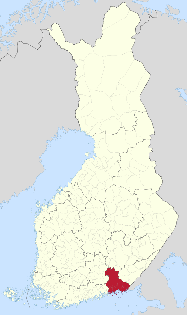 Landskapet Kymmenedalens läge i Finland.